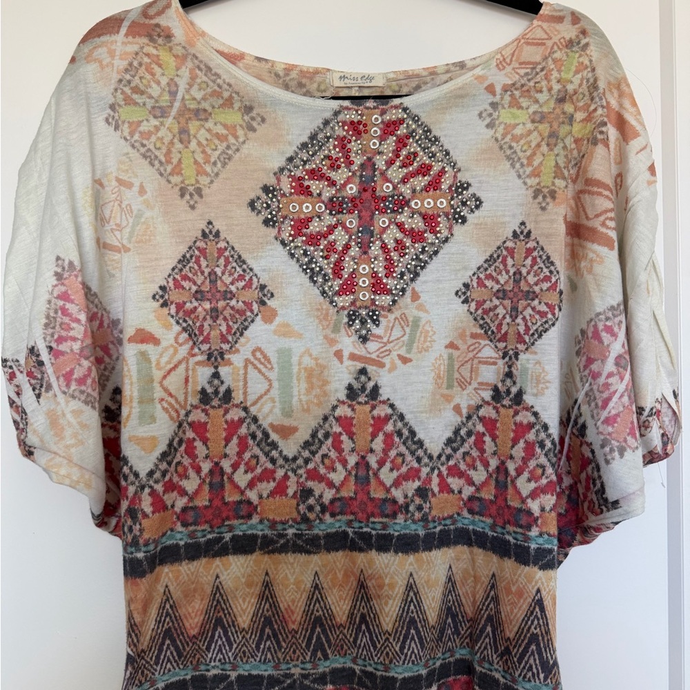 Moa Moa Multicolor Geometric Short Sleeve Top